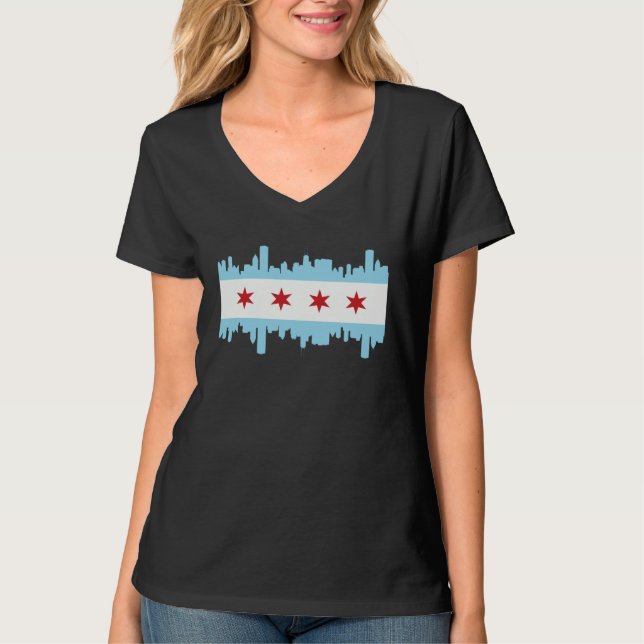 Camiseta Chicago Illinois USA Skyline Silhouette Outline Sk (Anverso)