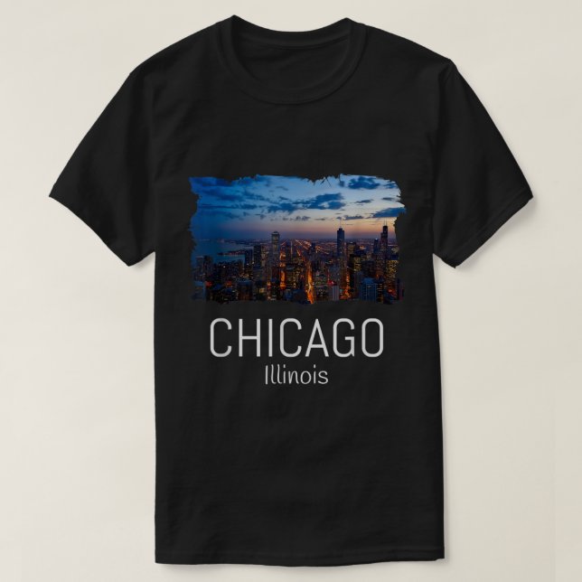 Camiseta Chicago Skyline At Night Cool Souvenir Gift Chicag (Diseño del anverso)
