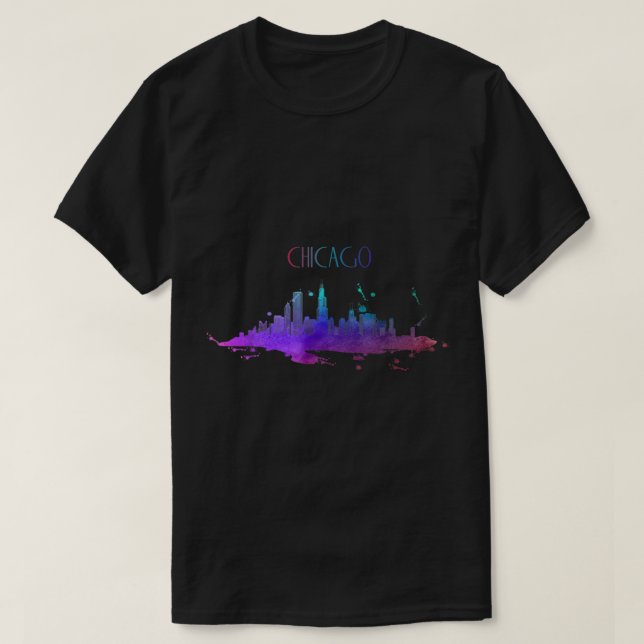Camiseta Chicago Skyline Watercolor Souvenir Illinois  (Diseño del anverso)