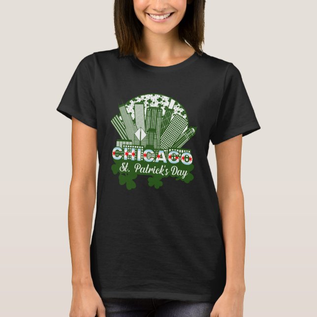 Camiseta Chicago St Patrick s Day Chicago Flag Shamrock Iri (Anverso)
