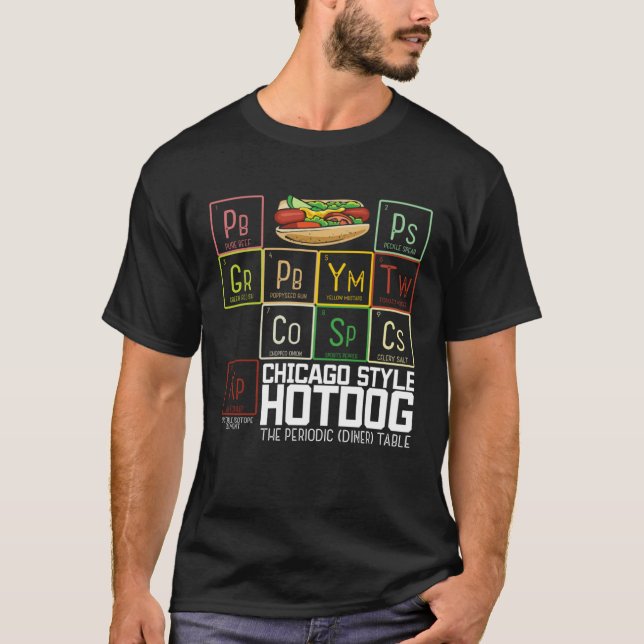 Camiseta Chicago Style Hot Dog Periodic Dinner Table of Ele (Anverso)