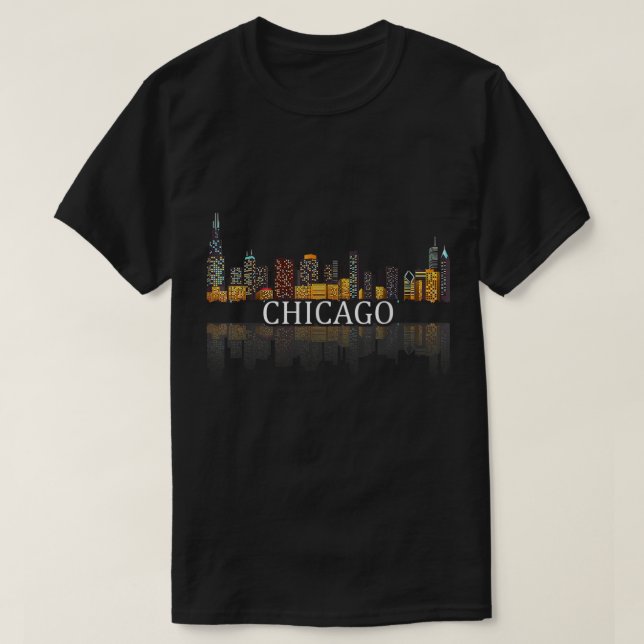 Camiseta Chicago T Shirt Chicago City Skyline Lights At Nig (Diseño del anverso)
