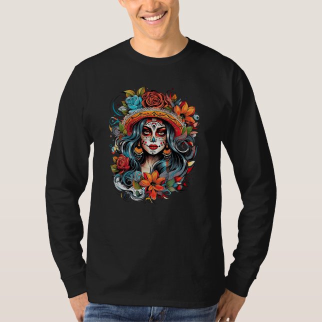 Camiseta Chicano Girl Mexico Flowers Death Pretty 4 (Anverso)