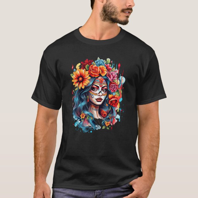 Camiseta Chicano Girl Mexico Flowers Death Pretty 8 (Anverso)