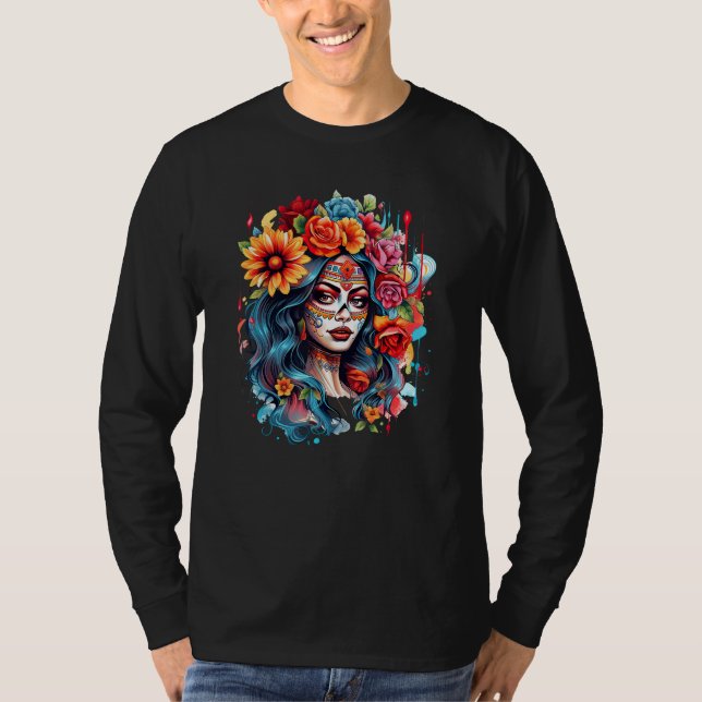 Camiseta Chicano Girl Mexico Flowers Death Pretty 8 (Anverso)