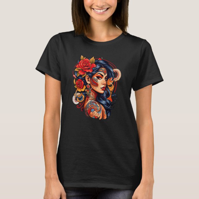 Camiseta Chicano Girl Mexico Flowers Death Pretty 9 (Anverso)