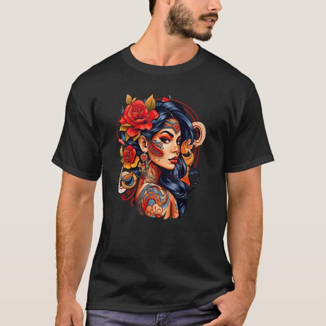 Camiseta Chicano Girl Mexico Flowers Death Pretty 9 (Anverso)