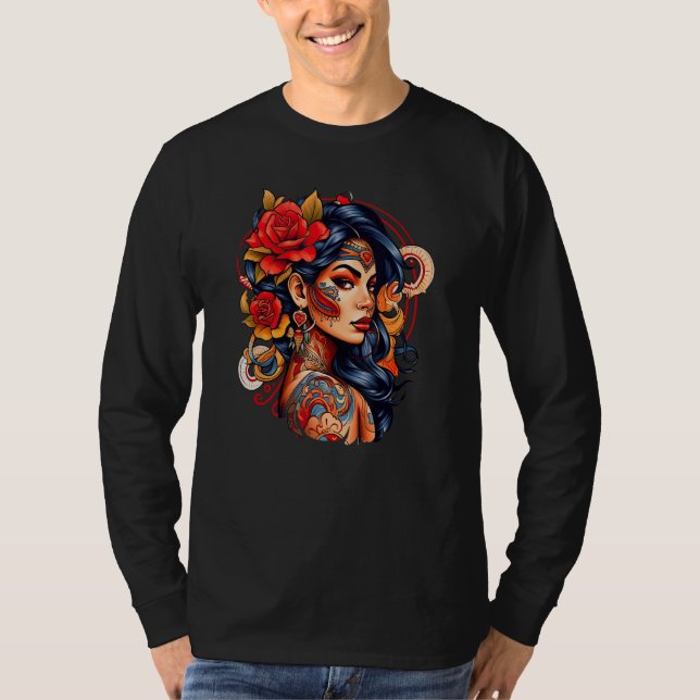 Camiseta Chicano Girl Mexico Flowers Death Pretty 9 (Anverso)