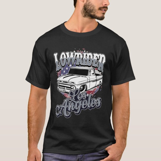 Camiseta Chicano Low Rider Truck American Flag Los Angeles  (Anverso)