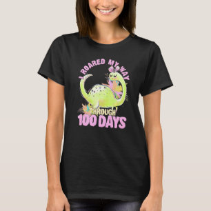 Camiseta Chicas 100 Días De Colegio Dinosaurio Green Cute C