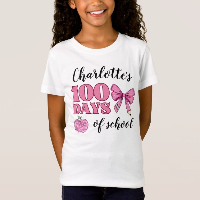 Camiseta Chicas 100 días de escuela con lápiz rosa (Anverso)
