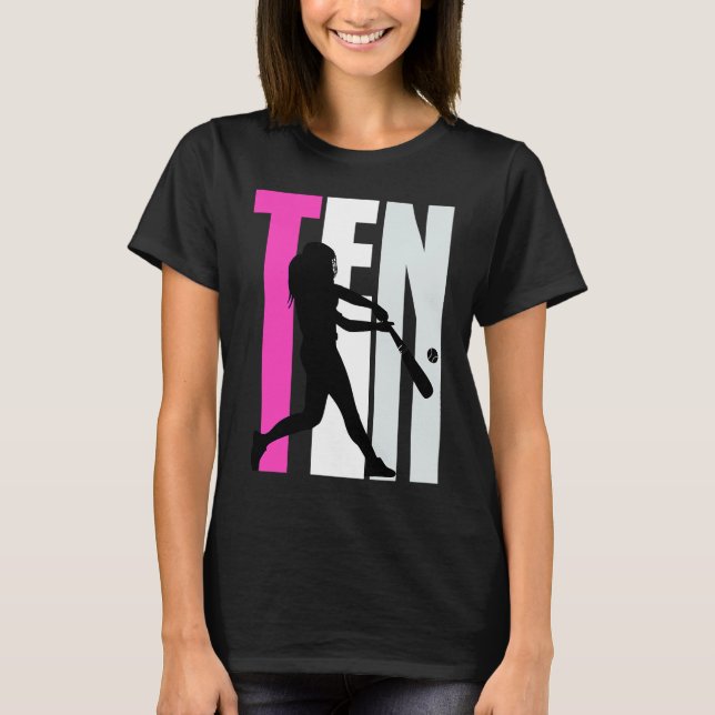 Camiseta Chicas 10.º Béisbol Cumpleaños Reina B de Softbol  (Anverso)