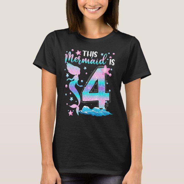 Camiseta Chicas 4º Cumpleaños Esta Sirena Es Niños De 4 Año (Anverso)