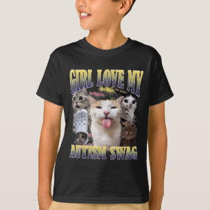 Camiseta Chicas Aman Mi Swagger de Autismo Meme de Gato Div