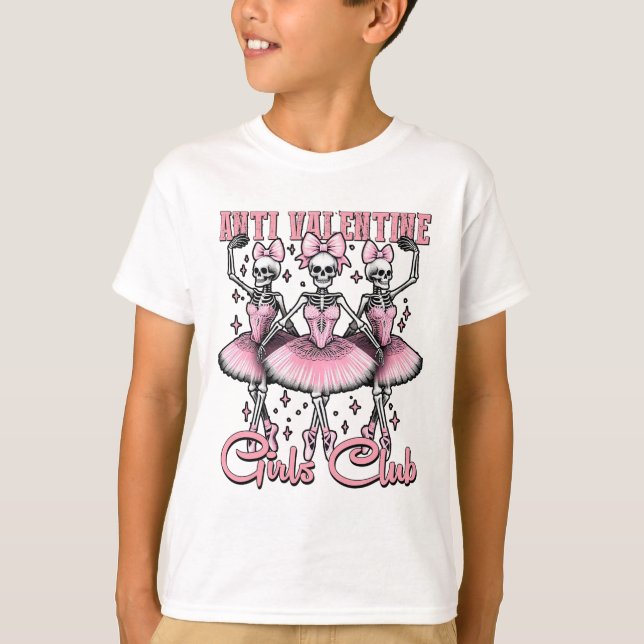 Camiseta Chicas Anti-valentinos Club Esqueletos En Rosa (Anverso)