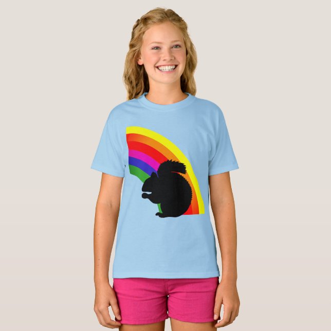 Camiseta Chicas arcoiris coloridos de silueta de ardilla ne (Anverso completo)