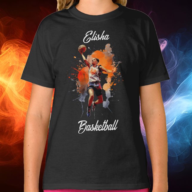 Camiseta Chicas Baloncesto acuarela personalizada (Girls Basketball Watercolor Personalized T-Shirt)