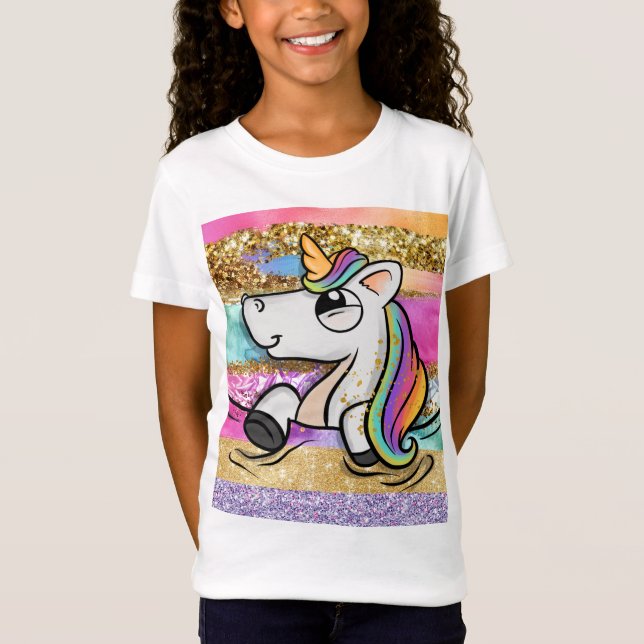 Camiseta chicas brillantes de purpurina unicornio (Anverso)
