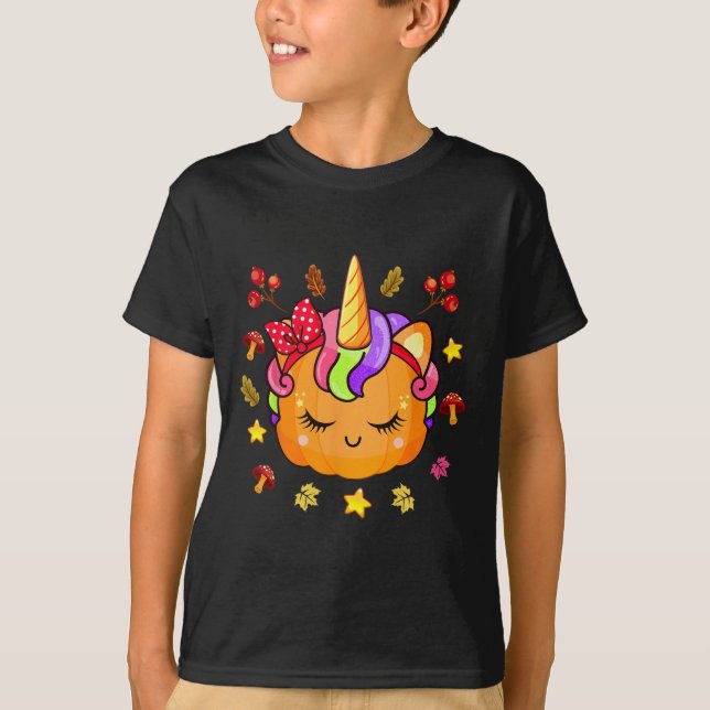 Camiseta Chicas Calabaza Cute Calabaza Unicornio Cae Otoño  (Anverso)