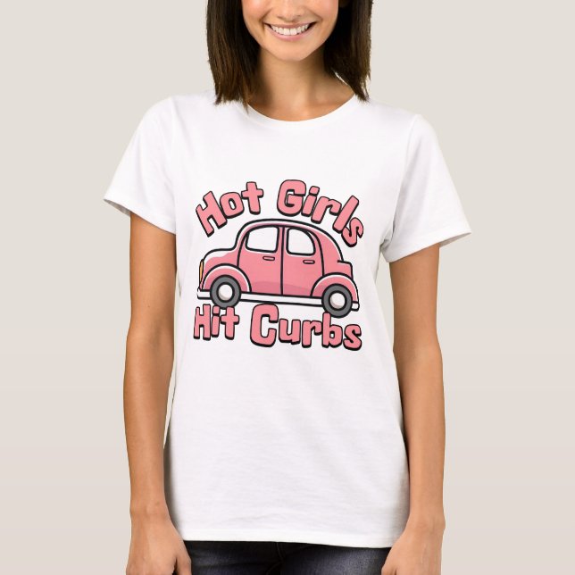 Camiseta Chicas calientes golpean frascos Funny auto rosado (Anverso)