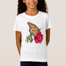 Camiseta Chicas con mariposa monarca en rosa roja