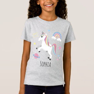 Camiseta Chicas cortan unicornio mágico morado y nombre