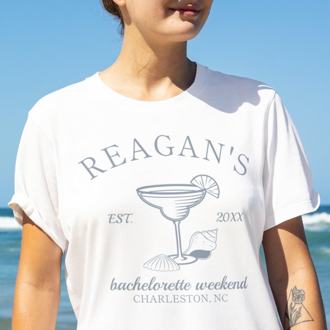 Camiseta Chicas costeros de la playa Fiesta de soltera de f (beach girls trip weekend bachelorette party shirt "last toast on the coast" blue nautical cute sea)