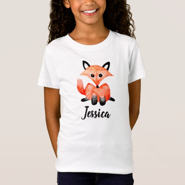 Camiseta Chicas Cuidados Watercolor Woodland Wildlife Fox & (Anverso)