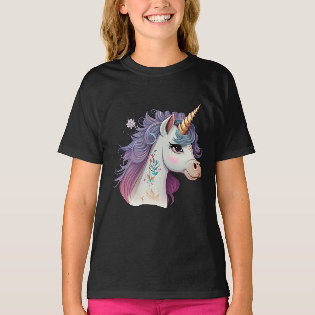 Camiseta Chicas Cute Black Elegant Purple Magical Unicornio (Anverso)