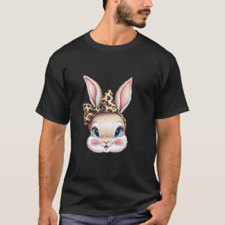 Camiseta Chicas Cute Bunny Rabbit Face Leopard Coquette Bow