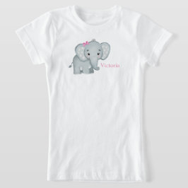 Camiseta Chicas Cute Elephant Pink Bow Name Kids