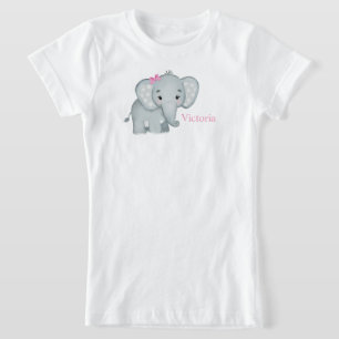 Camiseta Chicas Cute Elephant Pink Bow Name Kids