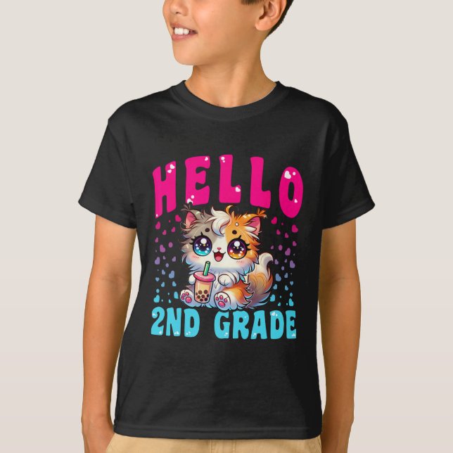 Camiseta Chicas Cute Hello De 2º Grado Cat Para El Primer D (Anverso)