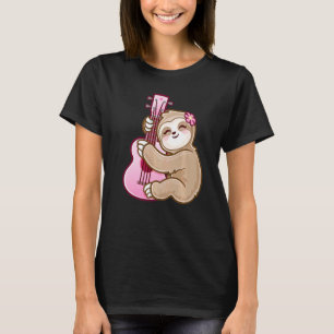 Camiseta Chicas Cute Ukulele Uke Guitarra Rosa Kid Sloth Mu