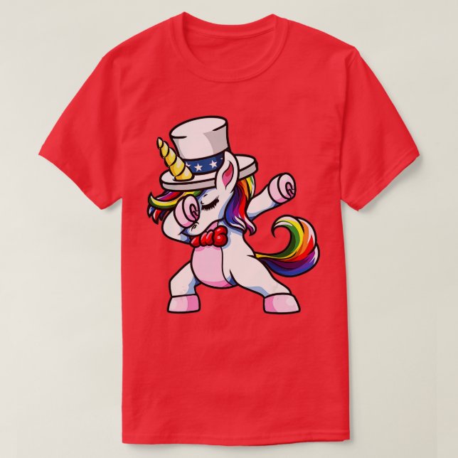 Camiseta Chicas Dabbing Estadounidense Unicorn Patriótico C (Diseño del anverso)