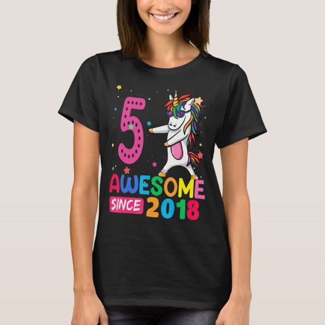 Camiseta chicas de 5 años Unicornio 5 cumpleaños 1 (Anverso)