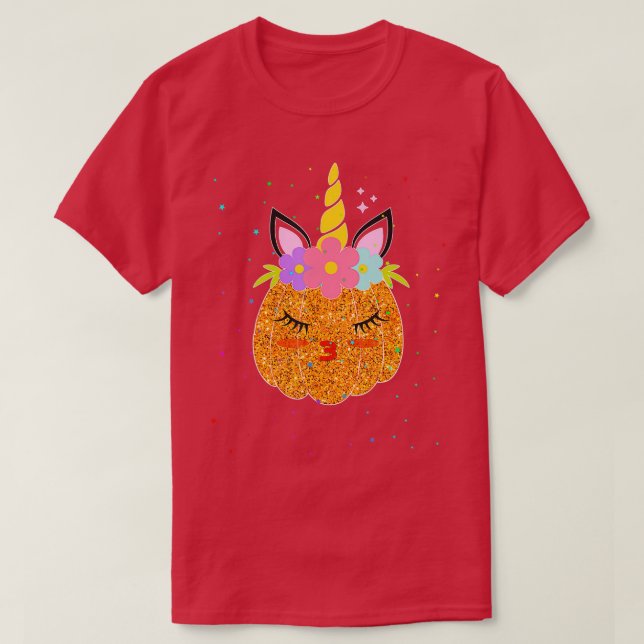 Camiseta Chicas de Acción de Gracias de Cute Unicorn Pumpki (Diseño del anverso)