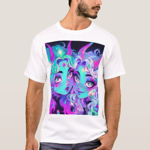 Camiseta Chicas de anime de gemelos extranjeros con cuerno
