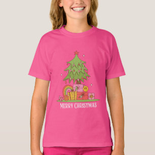 Camiseta Chicas de árbol de Navidad Rosa Retro