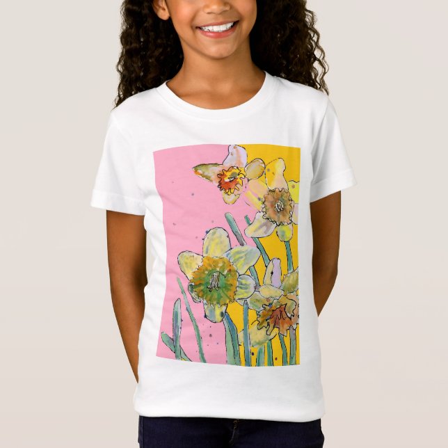 Camiseta Chicas de arte de la acuarela amarillo de Daffodil (Anverso)