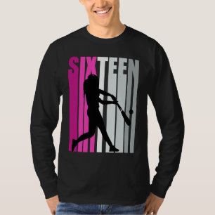 Camiseta Chicas De Béisbol Rosa 16º Nacimiento Corre En Bla
