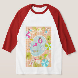 Camiseta Chicas de bikini y chicos jugando al billar