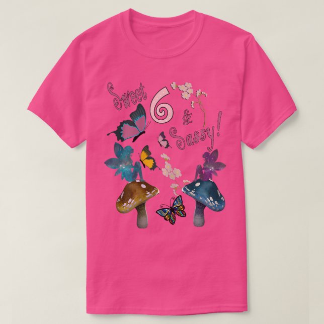 Camiseta Chicas de cumpleaños 6mariposas Hadas de jardín (Diseño del anverso)