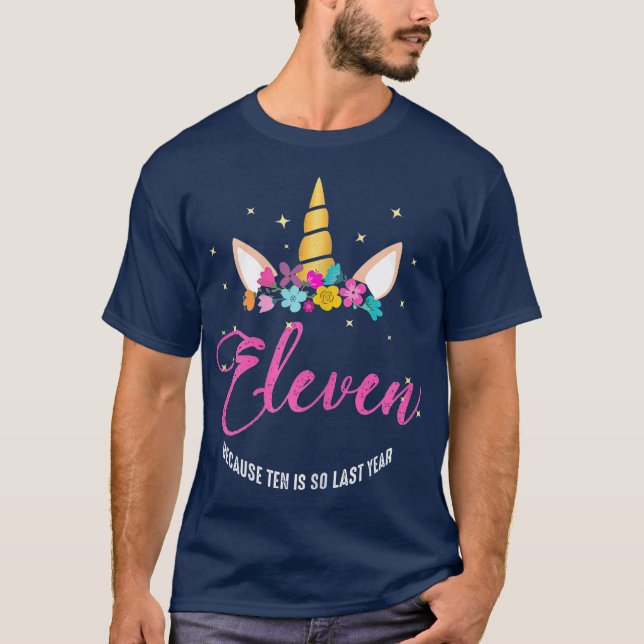 Camiseta chicas de cumpleaños de 11 años unicornio 11 (Anverso)