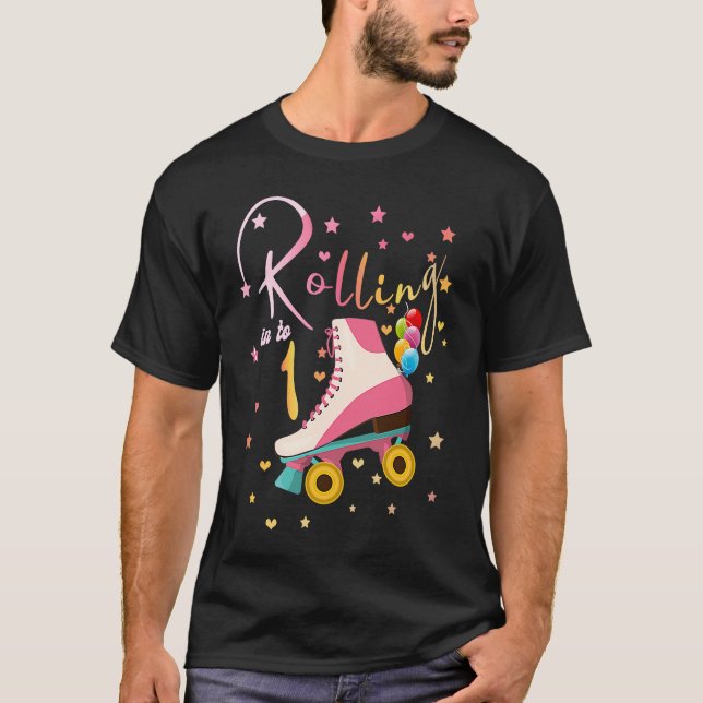 Camiseta chicas de cumpleaños de 1 año patinan patines de p (Anverso)