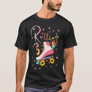 Camiseta chicas de cumpleaños de 5 años patinan patines en 
