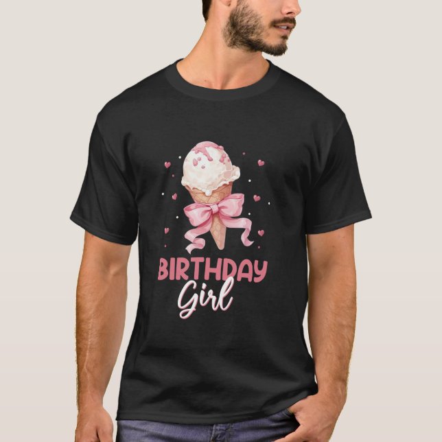 Camiseta Chicas de cumpleaños de Coquette Bow Ice Cream Bir (Anverso)