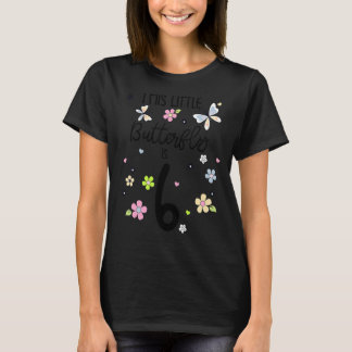 Camiseta chicas de cumpleaños de mariposa floral de 6 años 