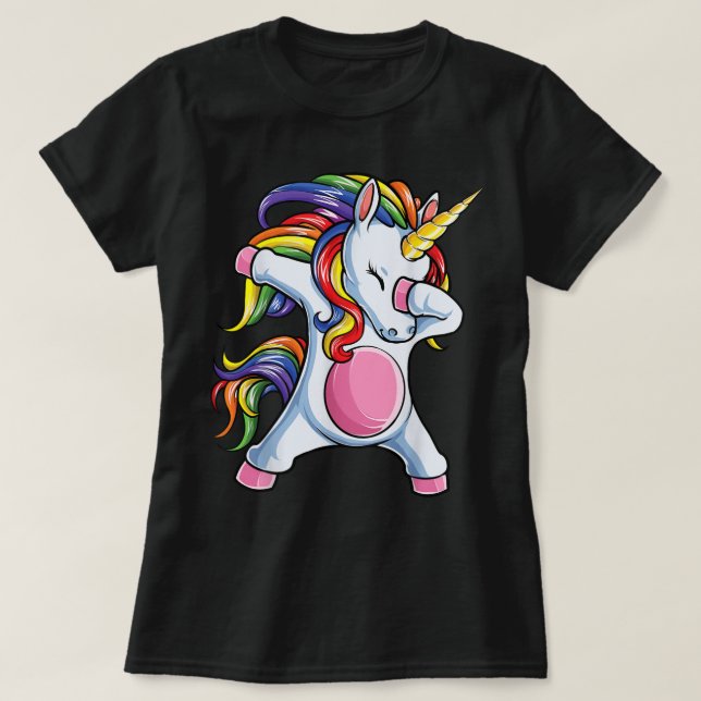 Camiseta Chicas de Dabbing Unicornio T niños Rainbow Unicor (Diseño del anverso)