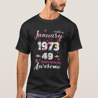 Camiseta Chicas De Enero Cumpleaños De 49 Años Hecho En 197